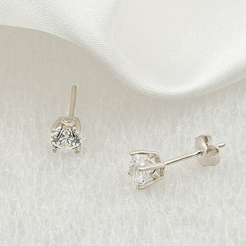 Tek Taş 14 Ayar Beyaz Altın Klipsli Küpe