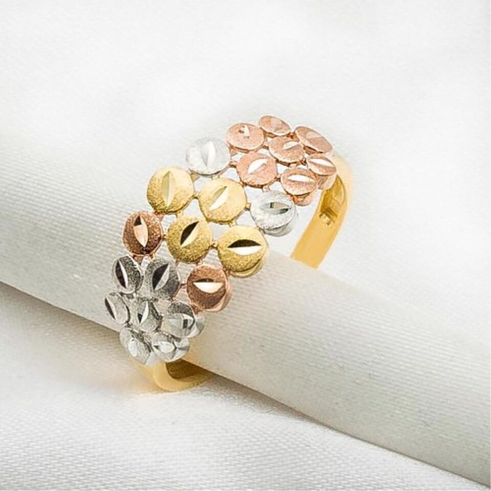 Üç Renkli 14 Ayar Altın Taşsız Yüzük