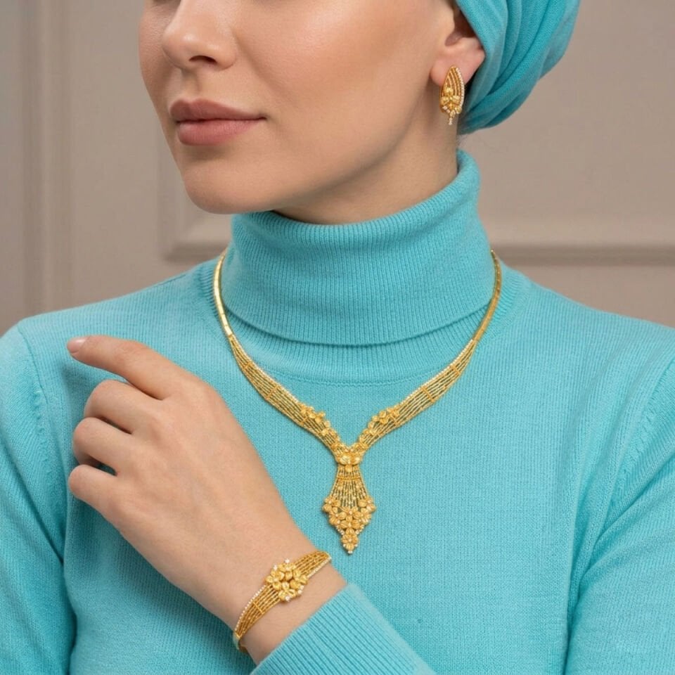 Floral 22 Ayar Altın Takı Seti