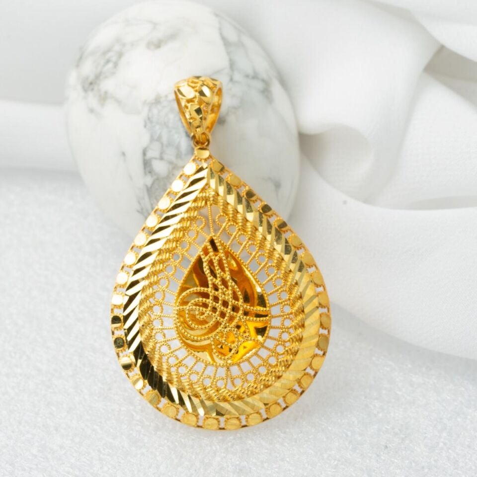 Damla Tuğra Taşsız Altın Kolye Ucu