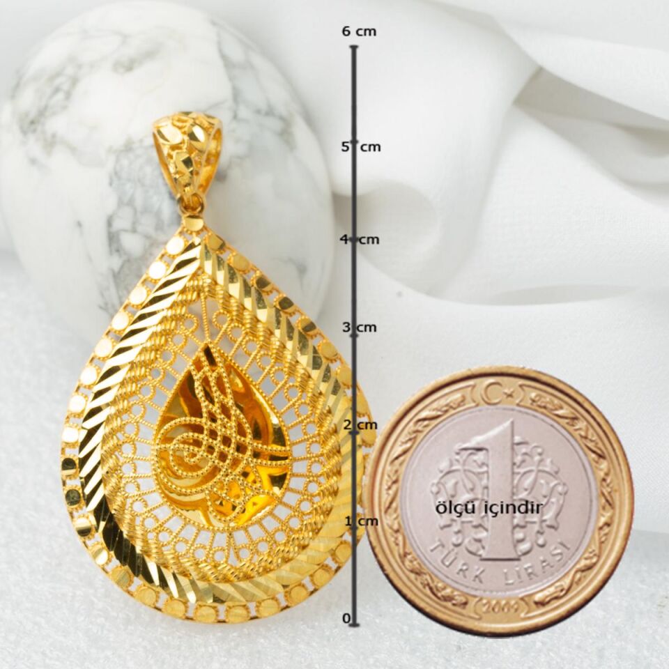 Damla Tuğra Taşsız Altın Kolye Ucu