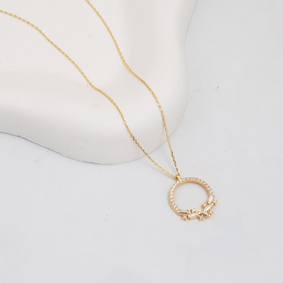 Bagetli Halka Altın Kolye 14 Ayar