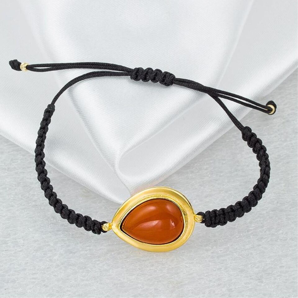 Akik Damla Taşlı 14 Ayar Altın Bileklik