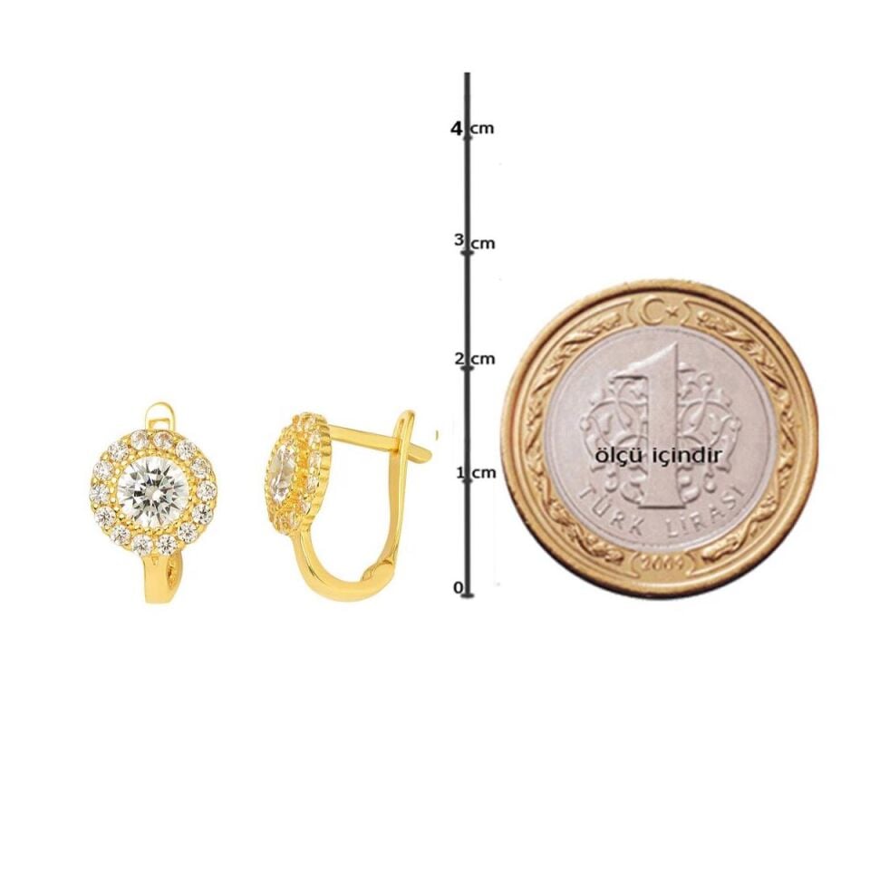 Güneş Taşlı Altın Çocuk Küpesi