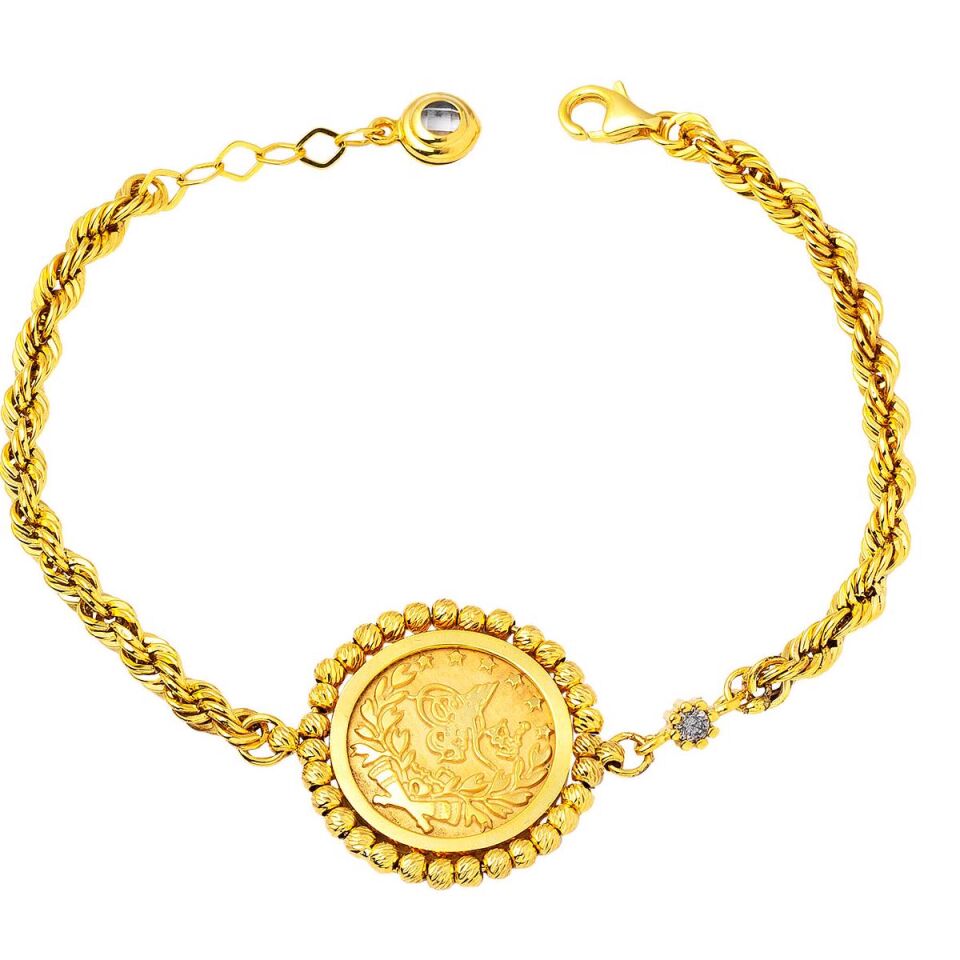 Örgü Zincir Tuğralı Altın Bileklik