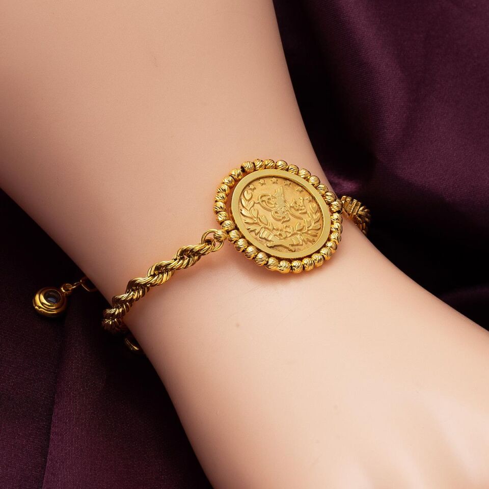 Örgü Zincir Tuğralı Altın Bileklik