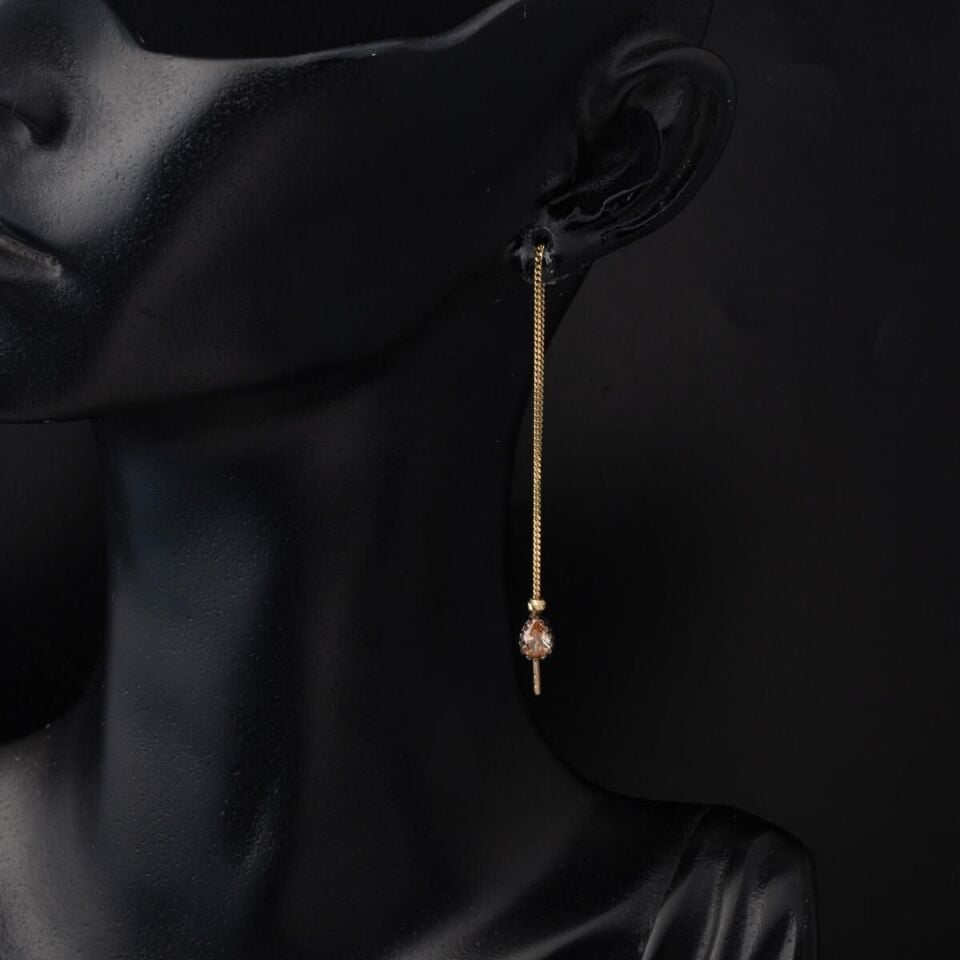 Kedi Gözü Taşlı 14 Ayar Altın Zincir Küpe