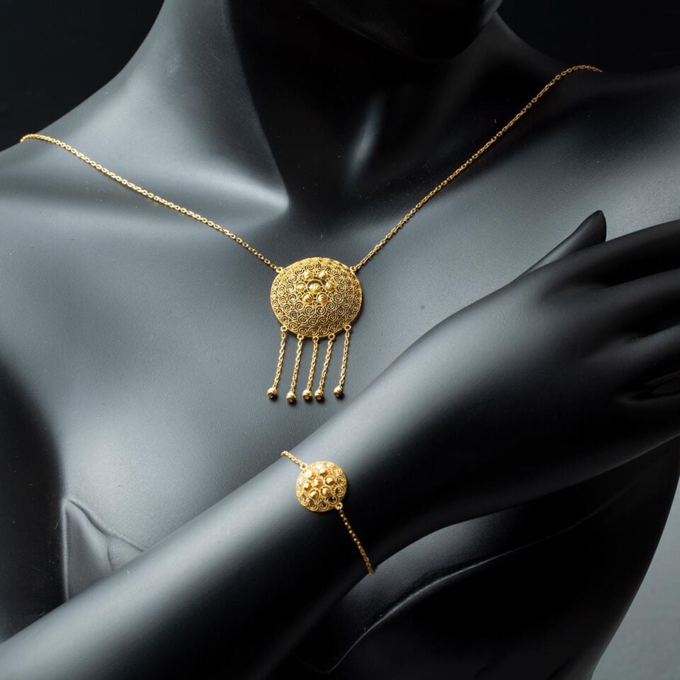 Püsküllü Kolye & Bileklik 22 Ayar Altın Set