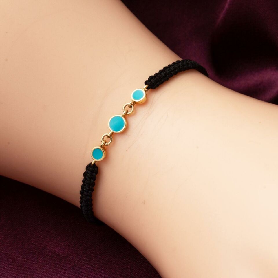 Turkuaz 14 Ayar Altın İpli Bileklik