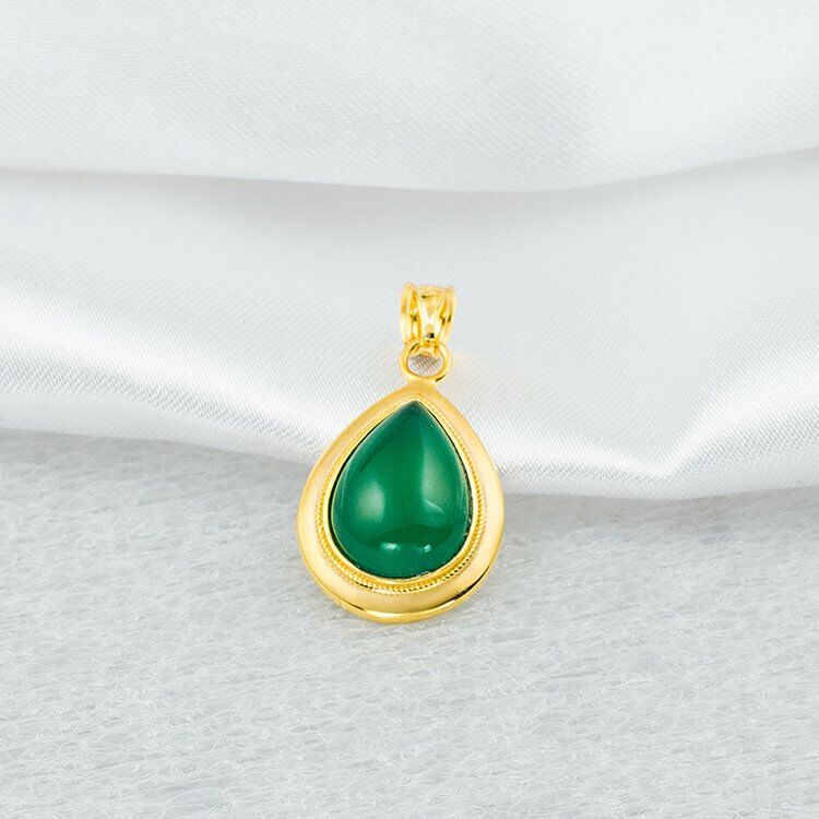 Yeşil Damla Taşlı 14 Ayar Altın Kolye Ucu