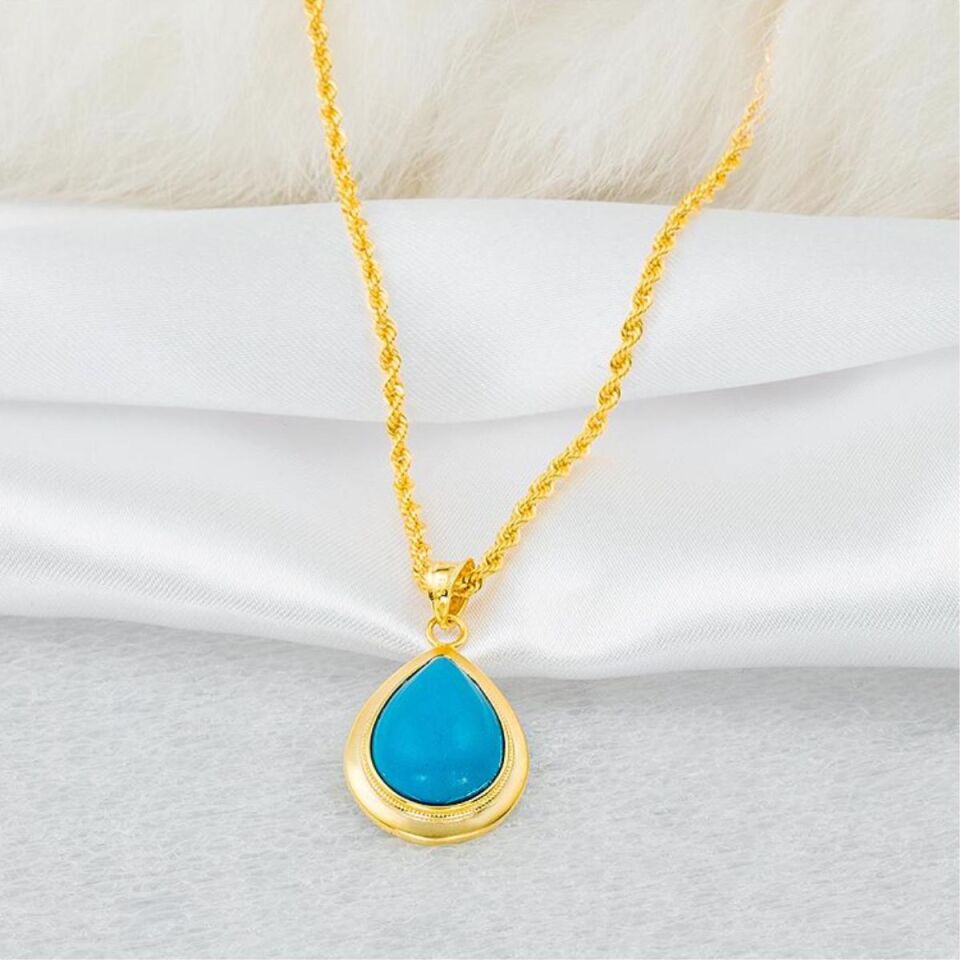 Firuze Damla Taşlı Altın Kolye Ucu