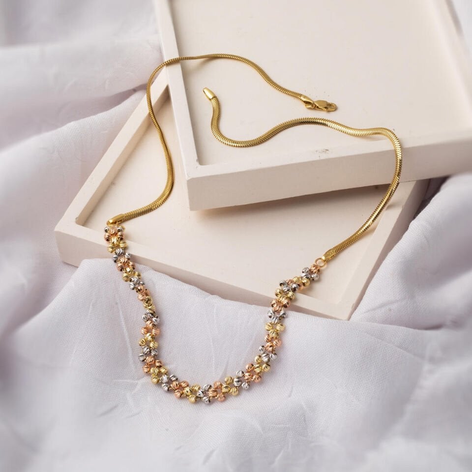 Üç Renkli Balık Sırtı Dorikalı 14 Ayar Kolye