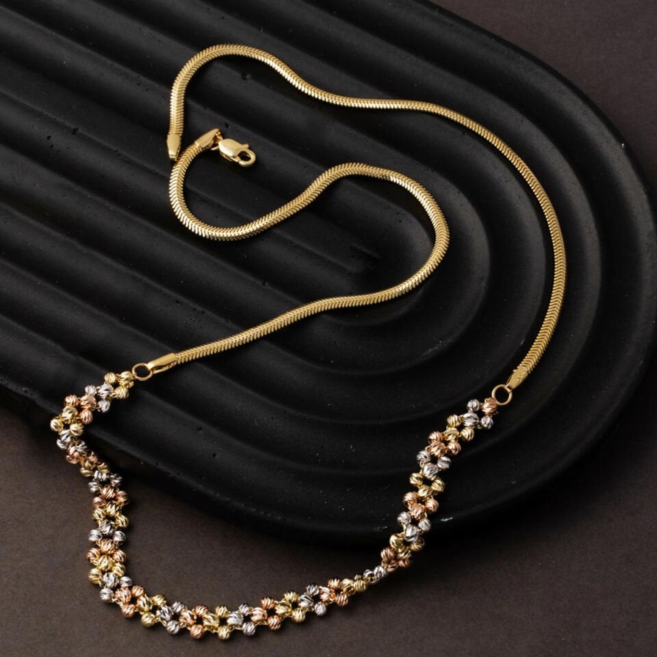 Üç Renkli Balık Sırtı Dorikalı 14 Ayar Kolye