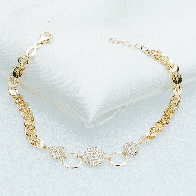 Taşlı Kalpli 14 Ayar Altın Bileklik