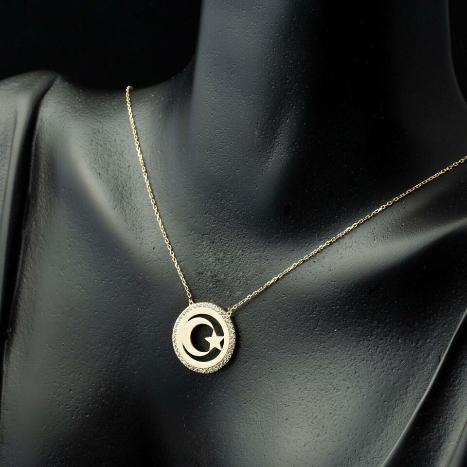 Türk Bayrağı Ayyıldız 14 Ayar Altın Kolye