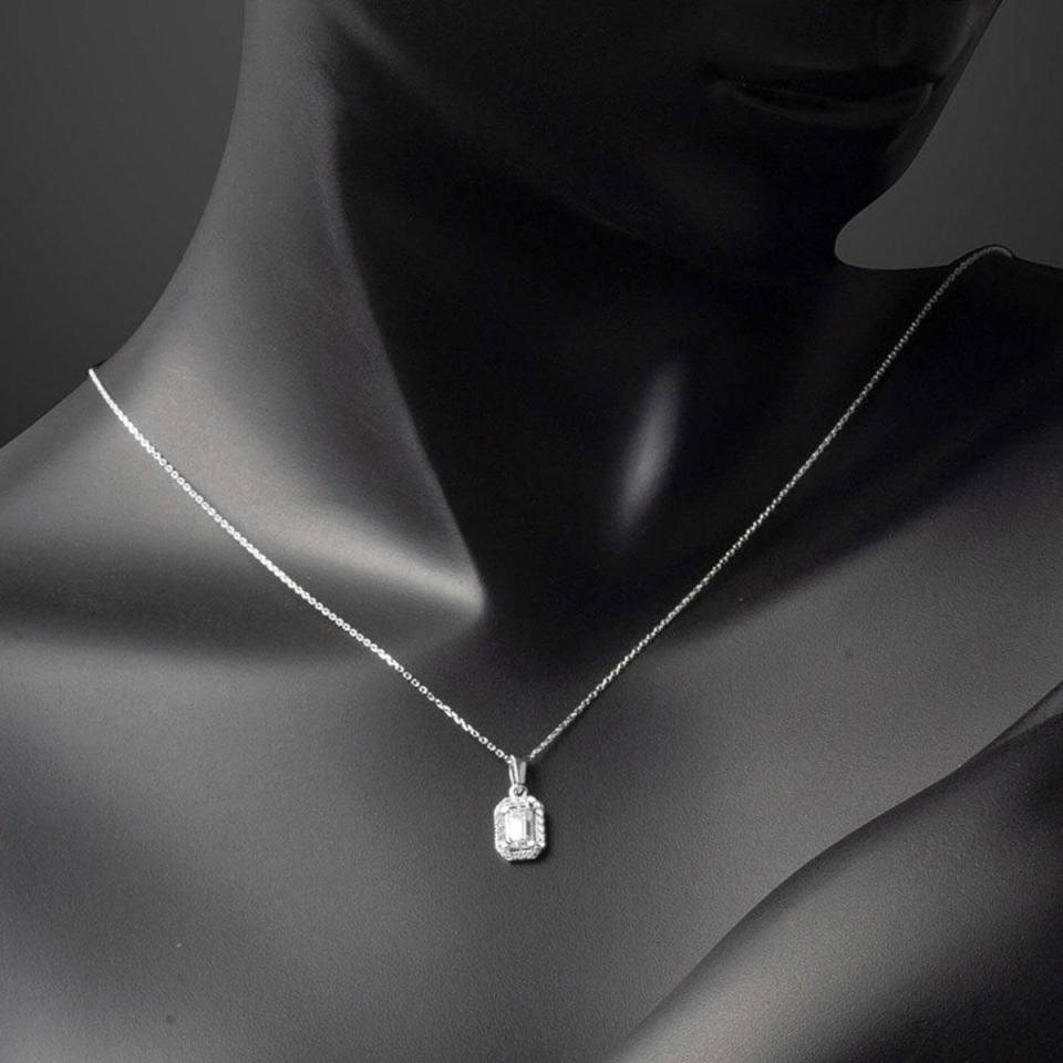 Baget Taşlı Beyaz Altın Kolye