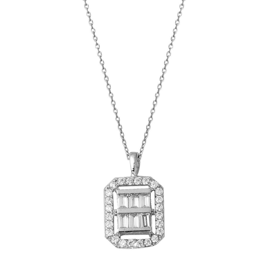 Crystal Baget Taşlı Beyaz Altın Kolye