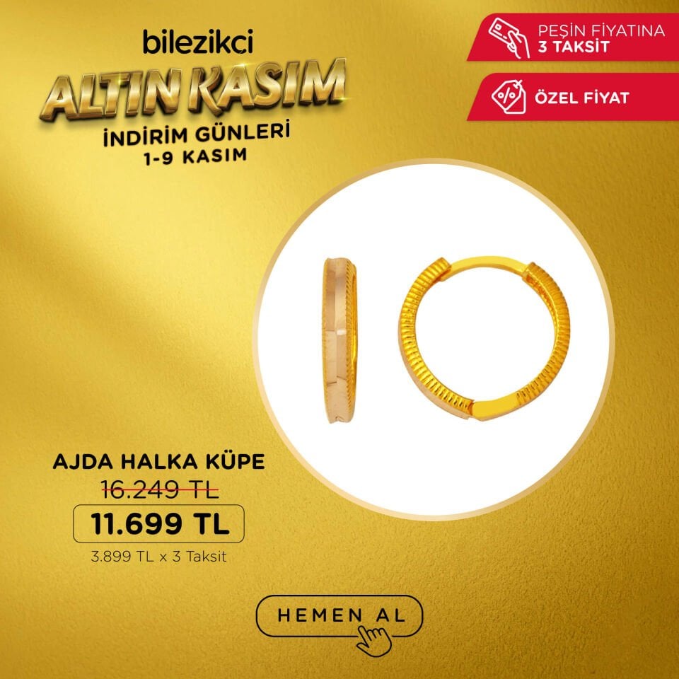 Ajda 14 Ayar Halka Altın Küpe 2 cm. Çaplı