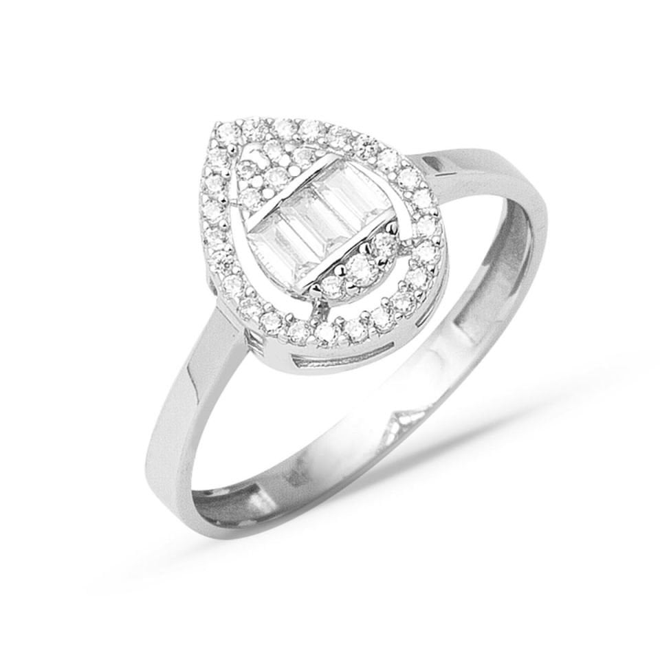 Beyaz Altın Damla Baget Yüzük