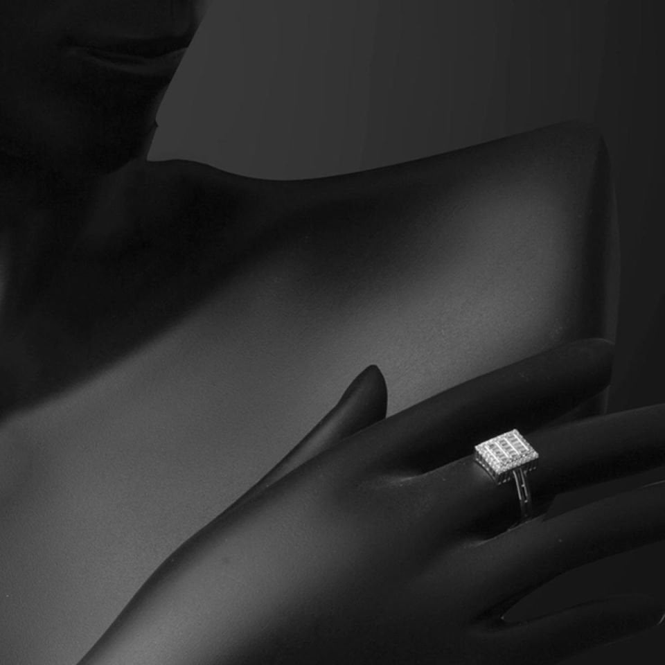 Beyaz Altın Kare Baget Yüzük