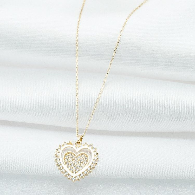 Double Kalp 14 Ayar Altın Kolye