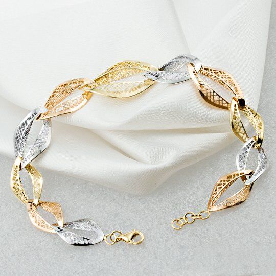 Versage 3 Renkli Taşsız 14 Ayar Altın Bileklik