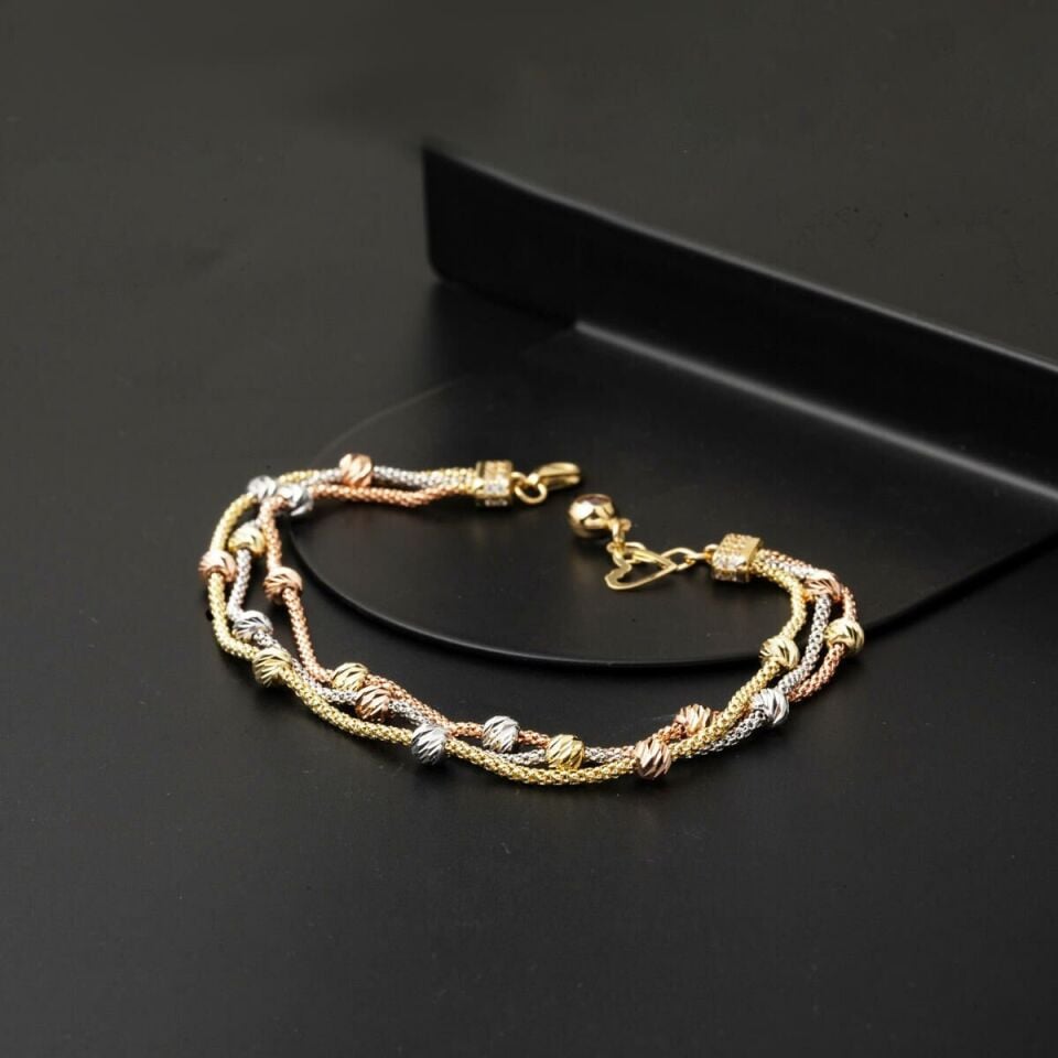 3 Sıra Top Zincirli 14 Ayar Altın Bileklik