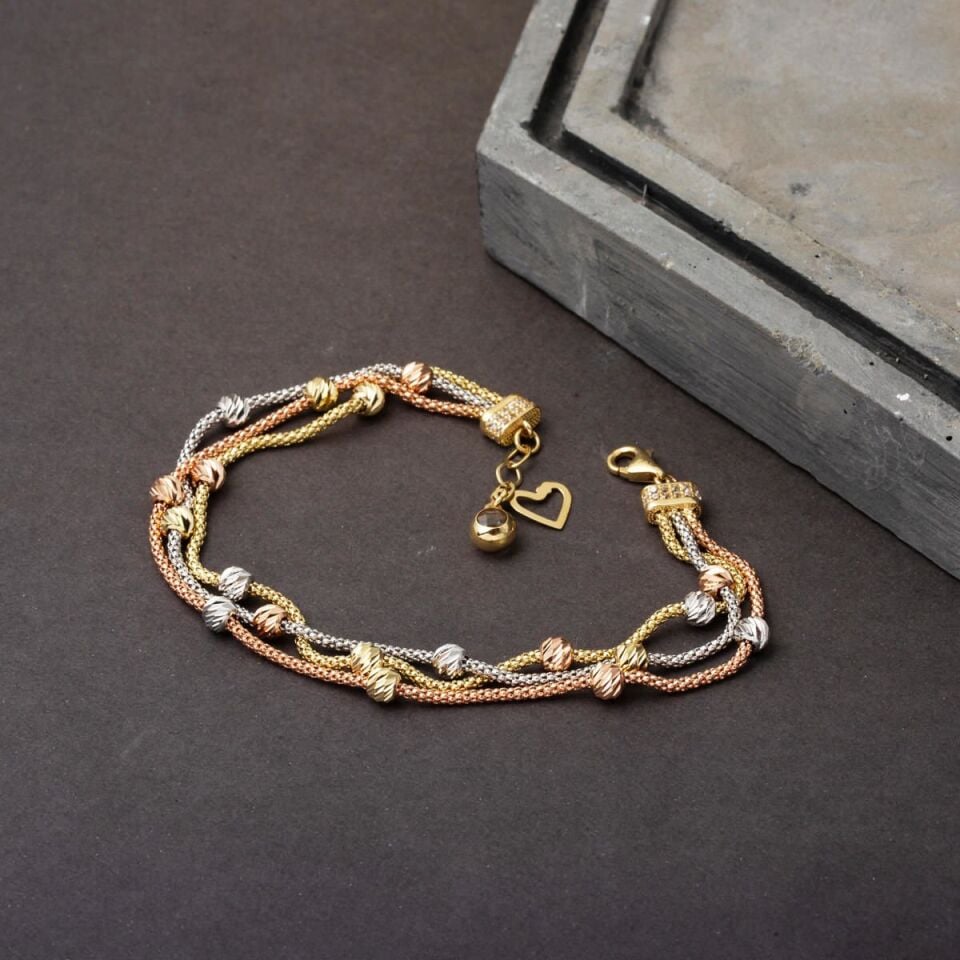 3 Sıra Top Zincirli 14 Ayar Altın Bileklik