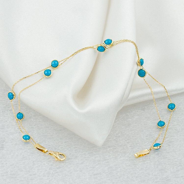 2 Sıralı Firuze Taşlı 14 Ayar Altın Bileklik