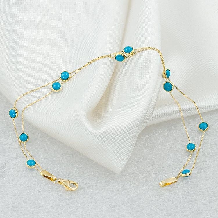 2 Sıralı Firuze Taşlı 14 Ayar Altın Bileklik