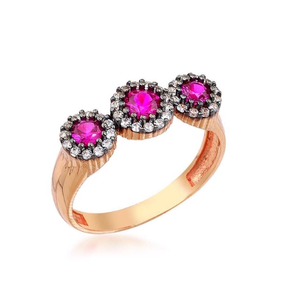 Pembe Taşlı Rose Altın Yüzük