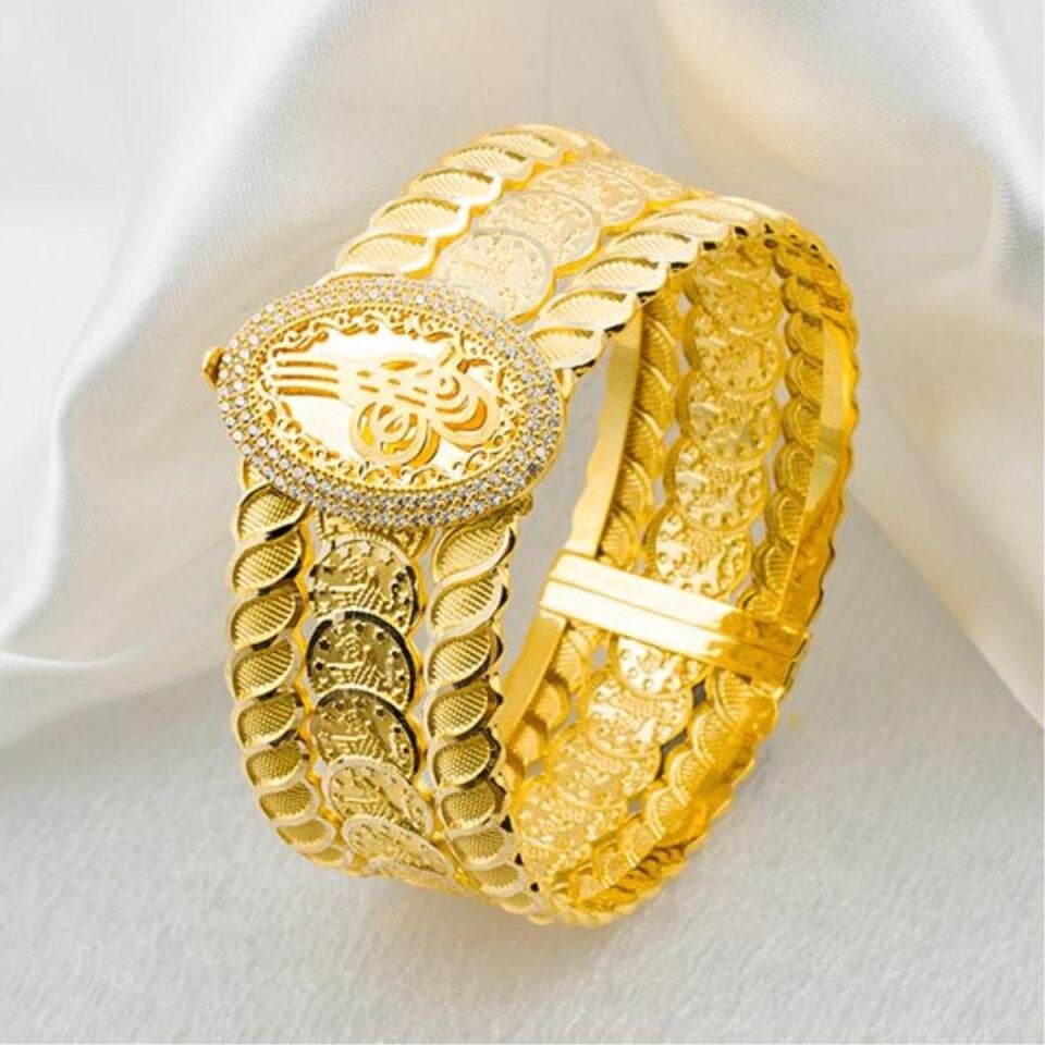 Tuğralı Penez Altınlı Hasır Altın Bilezik