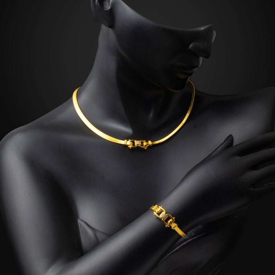 Modern Tasarım 14 Ayar Trabzon Hasır Altın Set Takımı