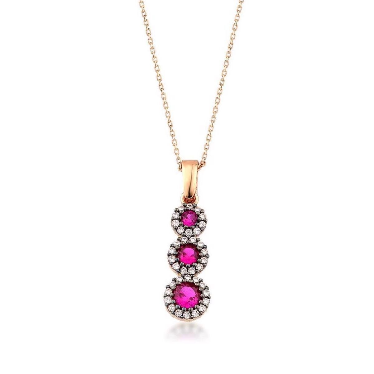Pembe Taşlı Rose Altın Kolye