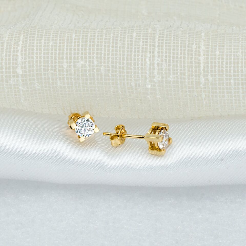 Tektaşlı 14 Ayar Klipsli Altın Küpe