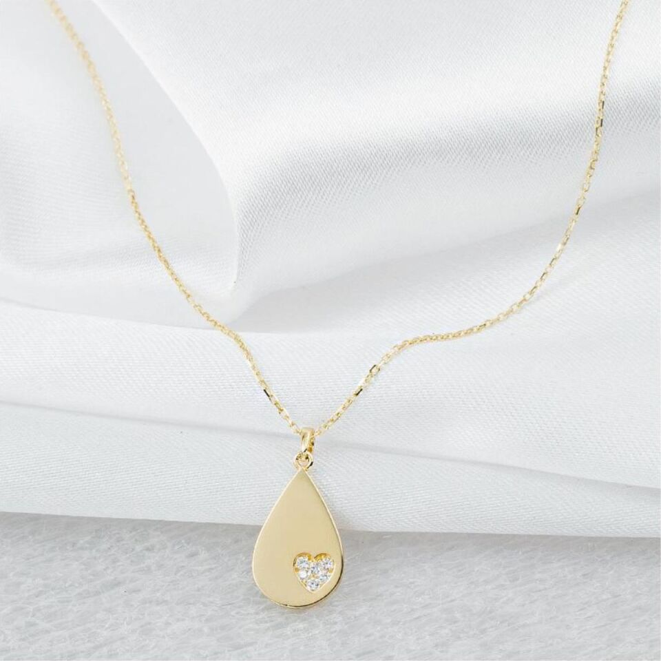 İsim Yazılabilen Damla 14 Ayar Altın Kolye