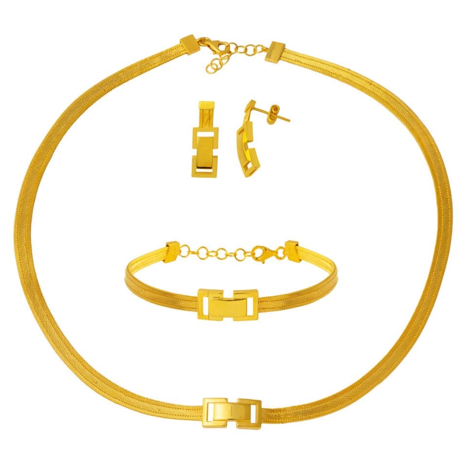 Minimal Trabzon Hasır Altın Takı Seti