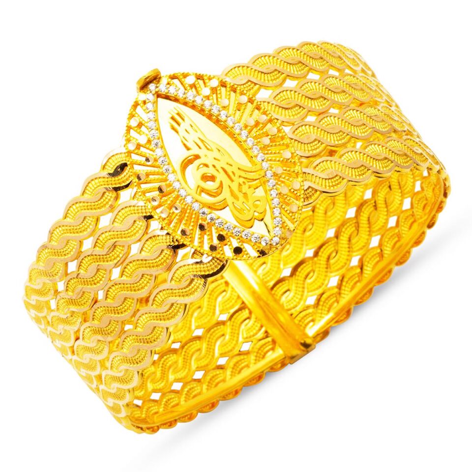 Tuğralı 4 Sıra Örgülü Hasır Altın Bilezik