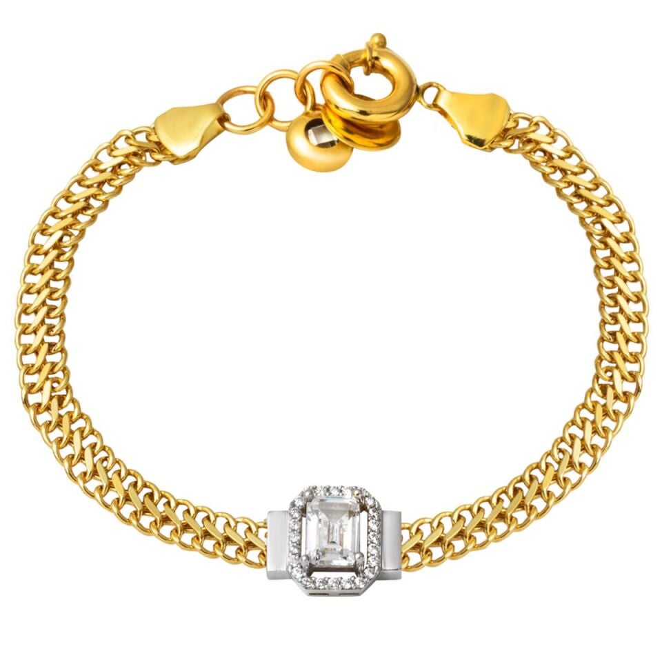 Beyaz Baget Taşlı 14 Ayar Altın Bileklik