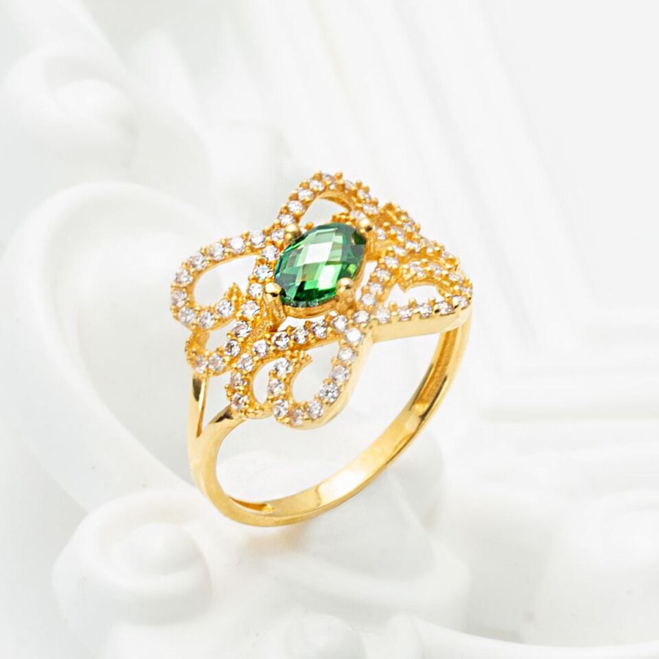 Sonsuzluk Yeşil Taşlı Altın Yüzük