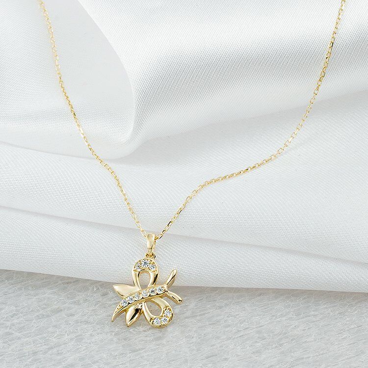 Taşlı Kelebek 14 Ayar Altın Kolye