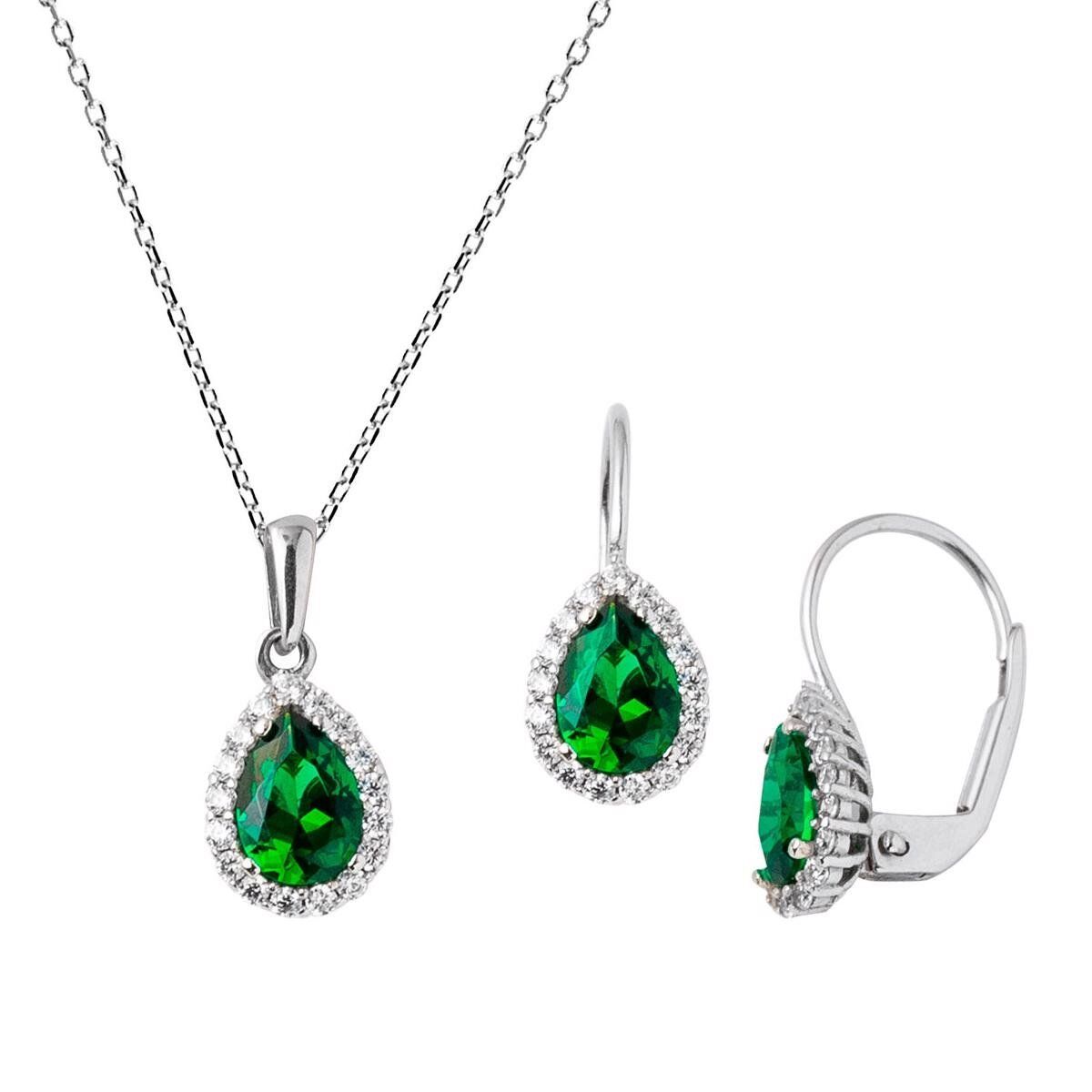 Yeşil Taşlı Kolye & Küpe Altın Set