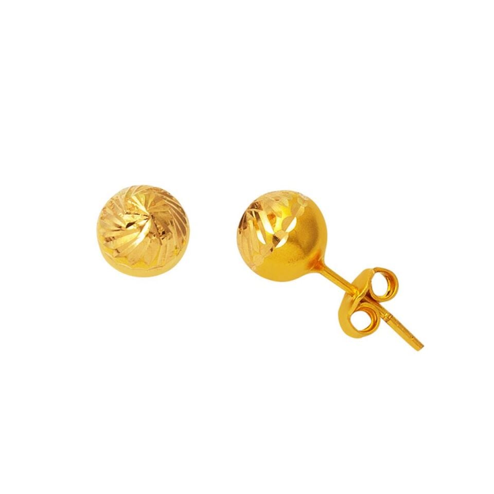 8 mm. Vidalı 22 Ayar Top Altın Küpe