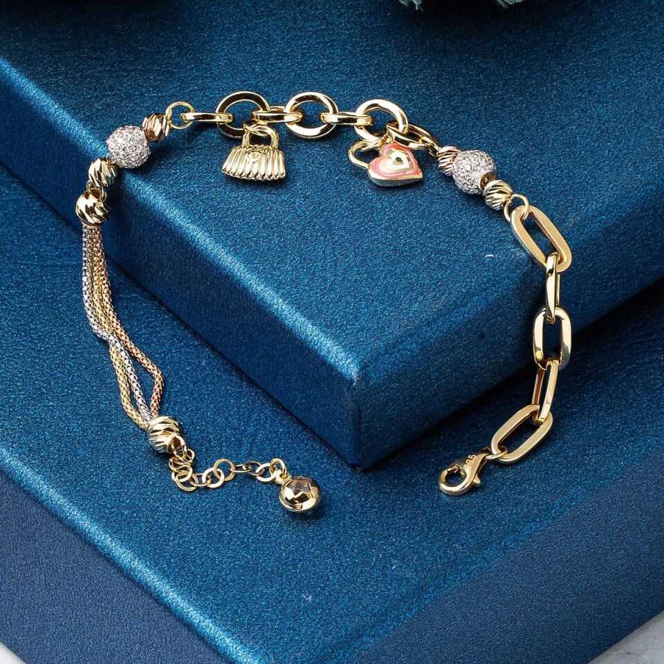 Kalp & Çanta Pandora Altın Bileklik