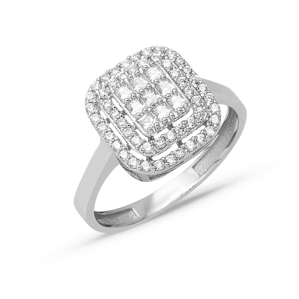 Prenses Baget Model Beyaz Altın Yüzük