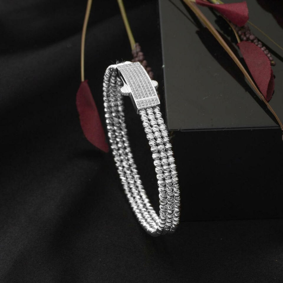 14 Ayar Dorika Toplu Beyaz Altın Kelepçe Bilezik