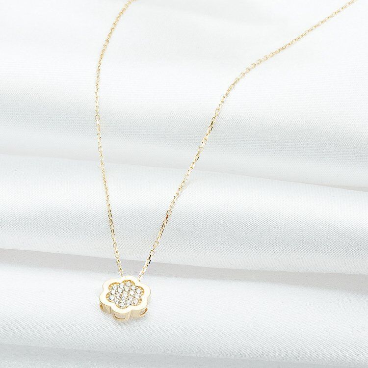 Taşlı Papatya 14 Ayar Altın Kolye