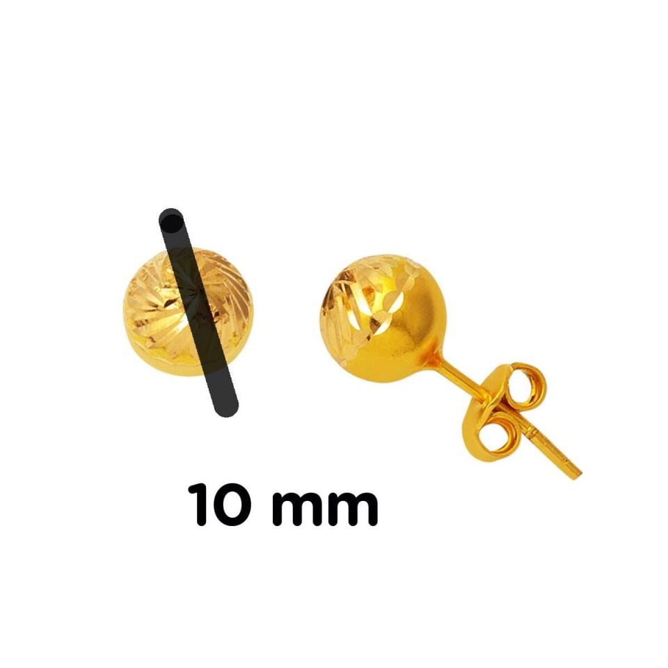 10 mm. Vidalı 22 Ayar Top Altın Küpe