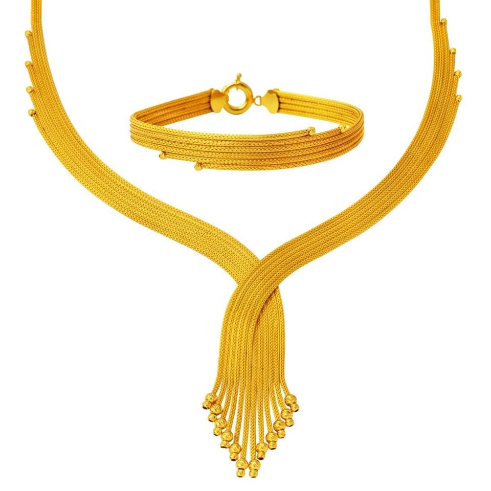 22 Ayar Altın Örgü Gerdanlık Bileklikli Takı Seti