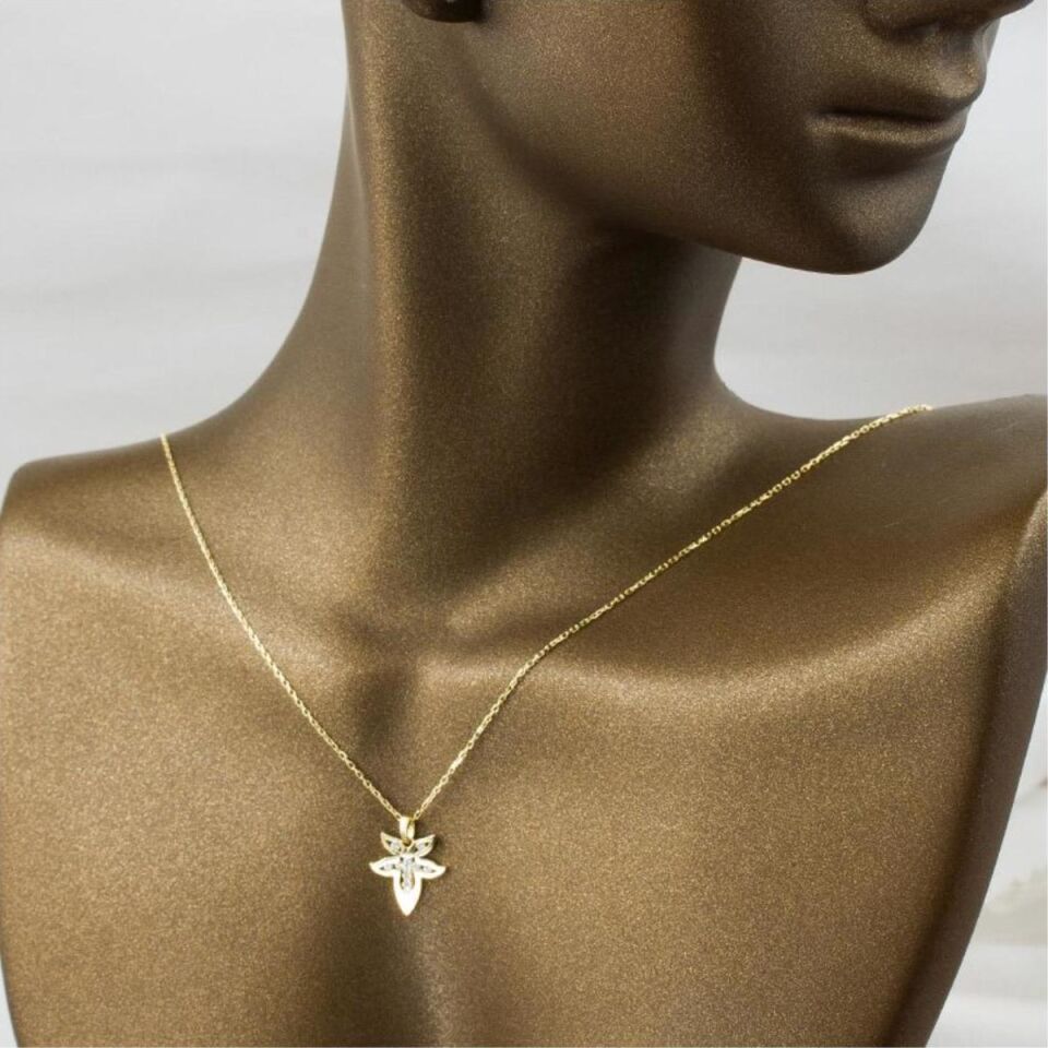 Taşlı Zambak 14 Ayar Altın Kolye